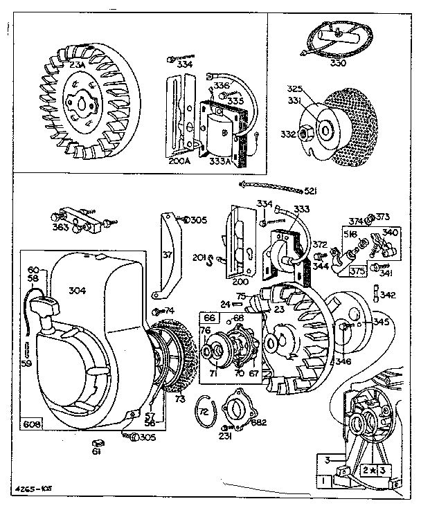 Rewind Starter Assembly Diagram and Parts List for 81300-81497 0110 - 0334 Briggs and Stratton Engine